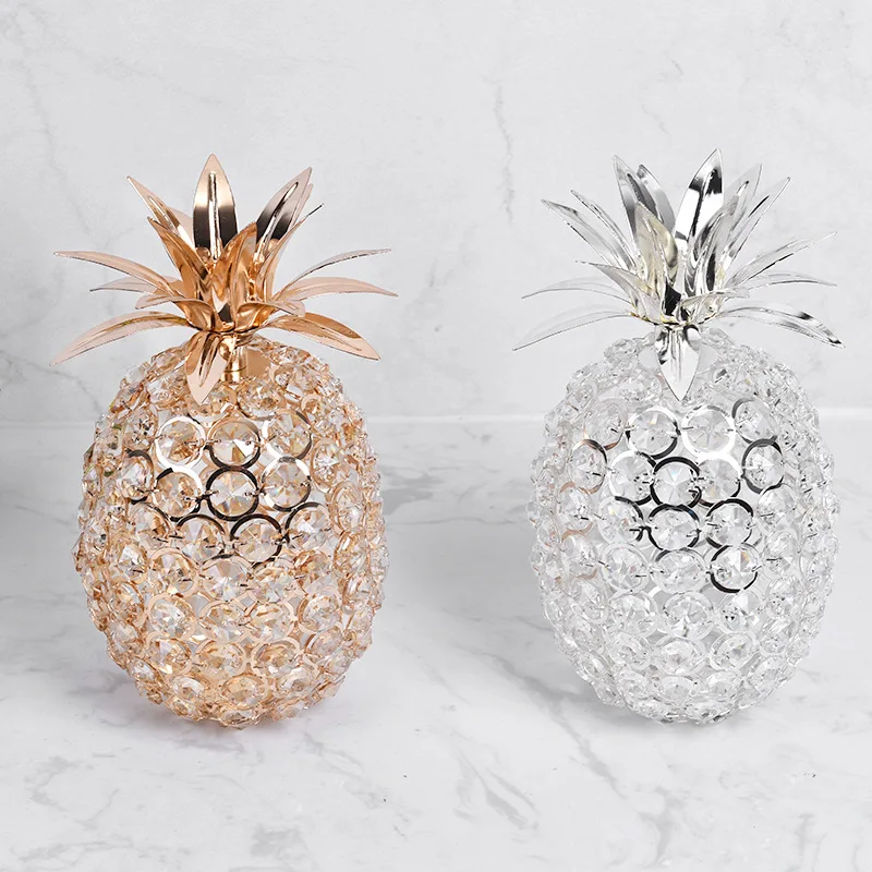 Creative Crystal Apple Ornaments Bling Rhinestone Pineapple Shape Miniatures Snow Pear Crafts Home Decoration Photography Props