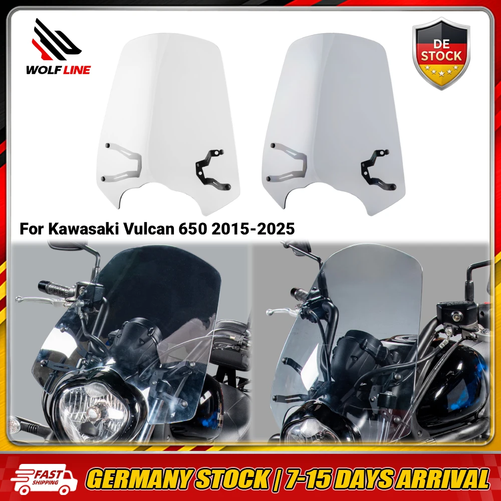 WOLFLINE für Kawasaki Vulcan 650 2015-2025 Windschutzscheibe Windabweiser Frontscheibe Windabweiser Visier Glas