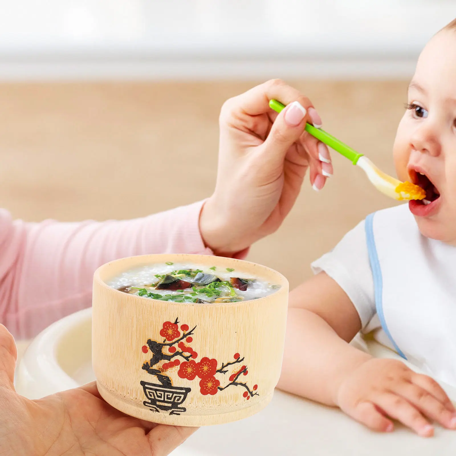 

Набор из 2 бамбуковых детских мисок для еды: износостойкие глубокие миски для супа и лапши, штабелируемые, с гладкими краями, для еды