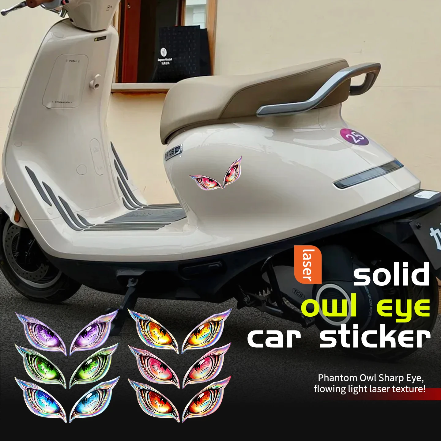 2PCS 3D Motorcycle Stickers Cat Eye Design Rearview Mirror Car Decorative Decals