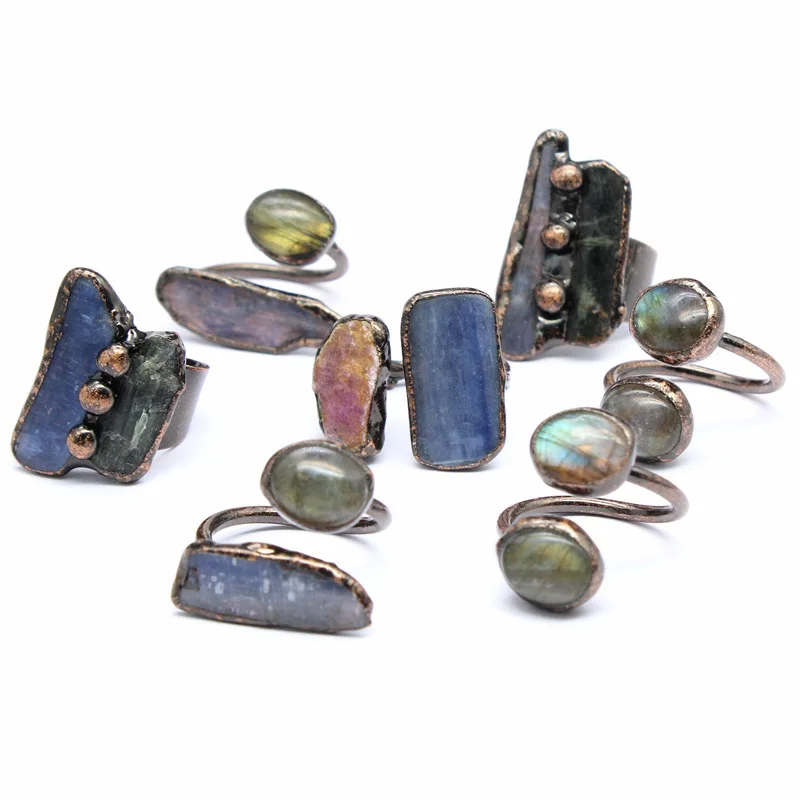 Polly Jewelry Bohemia Jewelry Natural Kyanite Labradorite GEMS Stones Vintage Rings For Women Mystery witch jewelry