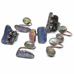 Polly Jewelry Bohemia Jewelry Natural Kyanite Labradorite GEMS Stones Vintage Rings For Women Mystery witch jewelry