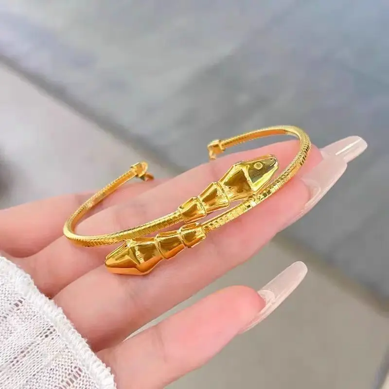 Luxury fashion 24K real goldCNC Snake bracelet new Zodiac double snake bracelet decorated with 999 gold bracelet gift