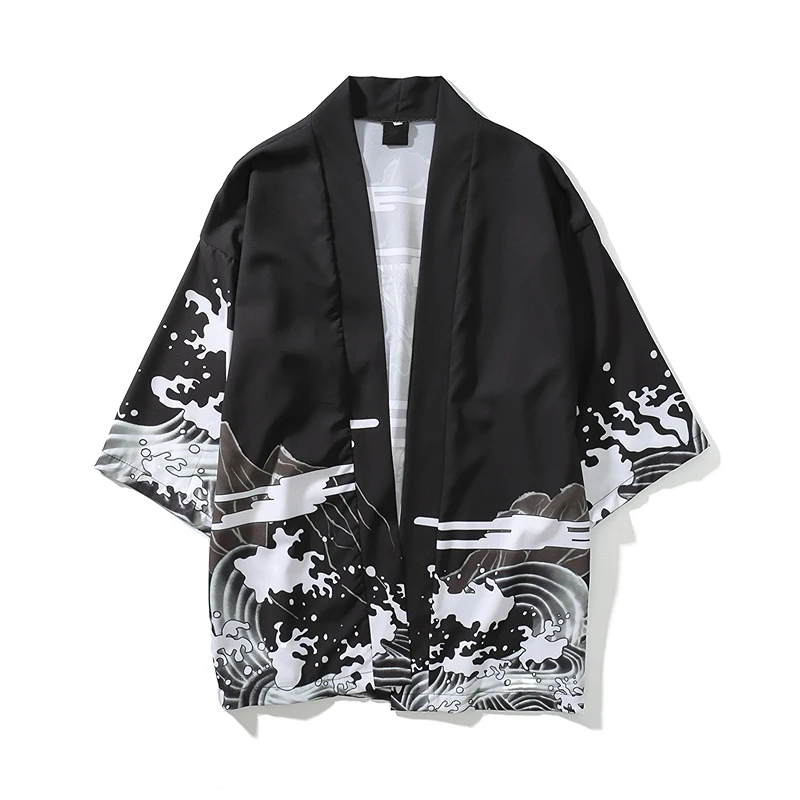 

New Men's Street Dress Dragon Print Cardigan Kimono Jacket Autumn Fashion Hip Hop Men's Casual Coat