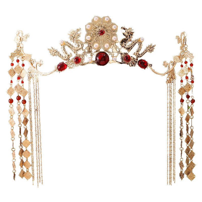 Coiffure couronne diadème, bandeau à pampilles pour fête de mariage pour robe de mariée Xiuhe Hanfu