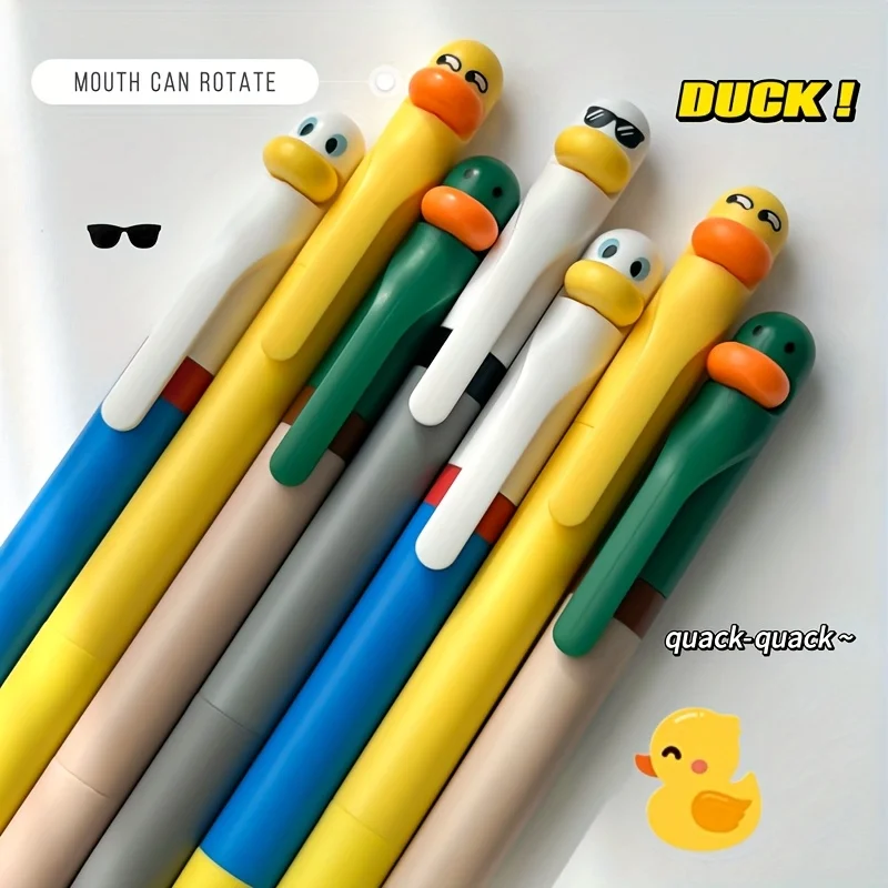 

4PCS of Duck-shaped Rotating Gel Pens, 0.5mm Black Pen Reflow Writing Pens, Stress-relieving and Fun Office Signature Pens