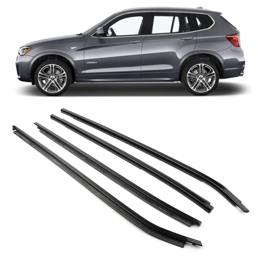 4Pcs Car Weatherstrip Window Outside Moulding Trim Door Seal Belt Molding For BMW X3 2011 2012 2013 2014 2015 2016 2017 Black