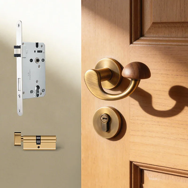 1 Set Creative New Style Zinc Alloy Silent Security Door Locks Walnut Wood Mushroom Handle Lockset Bedroom Wooden Door Hardware