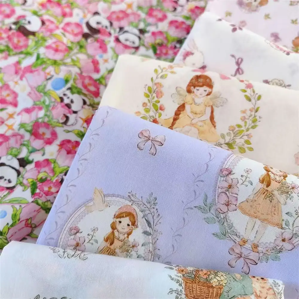 145x50cm French Country Small Light Pink Green Floral Cotton Fabric, for Clothing Sewing Cloth DIY Apparel Sewing Supplies