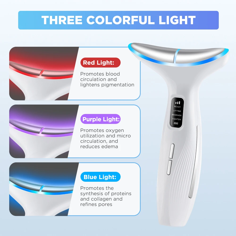New Microcurrent Neck Beauty Device 3 Modes Facial Lifting Firming Massager LED Lights Anti Wrinkle Chin Lifting Skin Care Tool