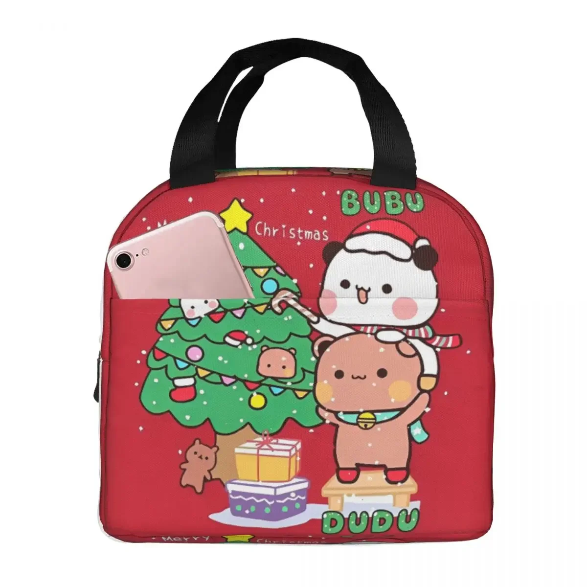 Bubu Dudu Xmas Panda Bear Insulated Lunch Bag Thermal Bag Lunch Container Merry Christmas Gift Lunch Box Tote Food Storage Bags