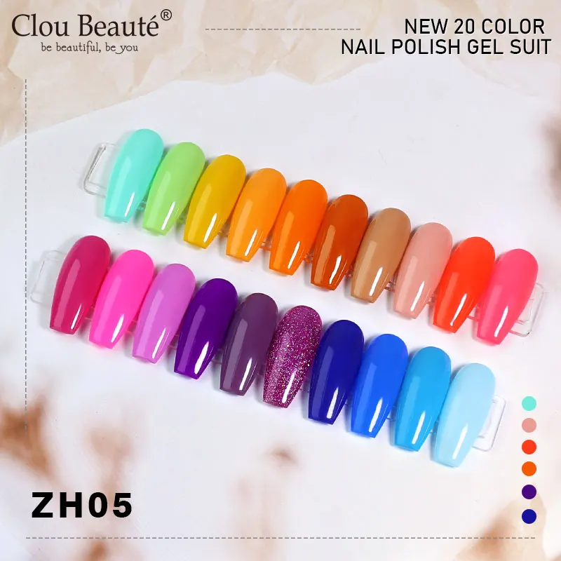 Clou Beaute – Lot de 20 vernis à ongles semi-permanents UV LED, longue tenue, Gellak Lakiery Hybrydowe, pour usage domestique