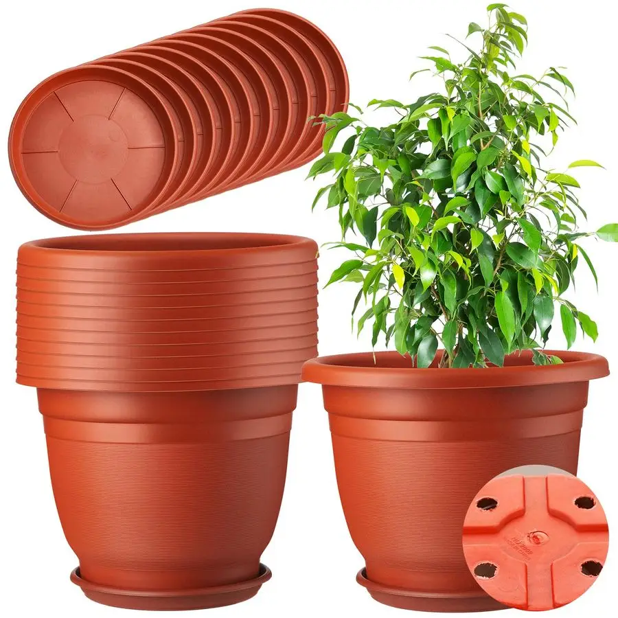

Pack 12 Plastic Plant Pots Round Planter Pots with Saucer Tray Seedling Pots with Holes Seed Resin Plant Pot Starting Nursery Fl