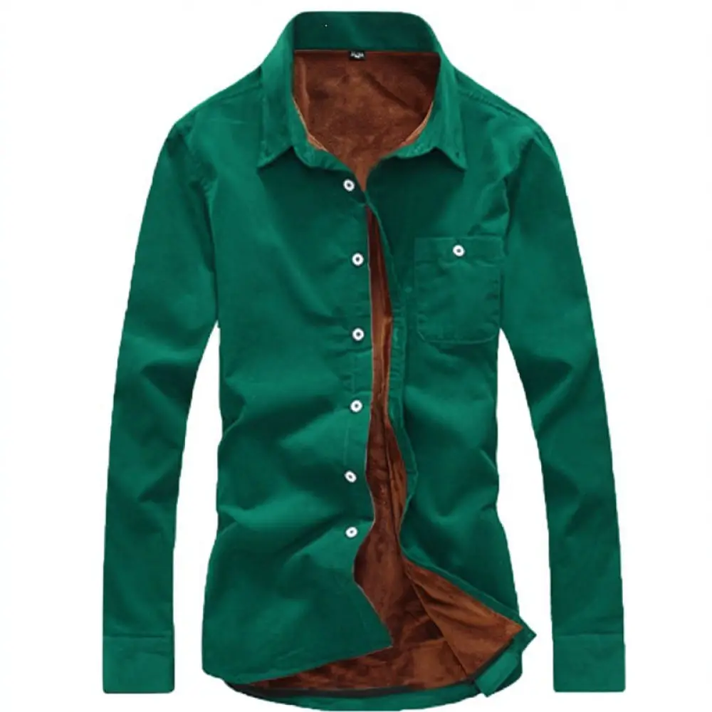 Winter Mens Thermal Shirt Thickened Fleece Lining Long Sleeve Casual Business Style Soft Slim Fit Fashion