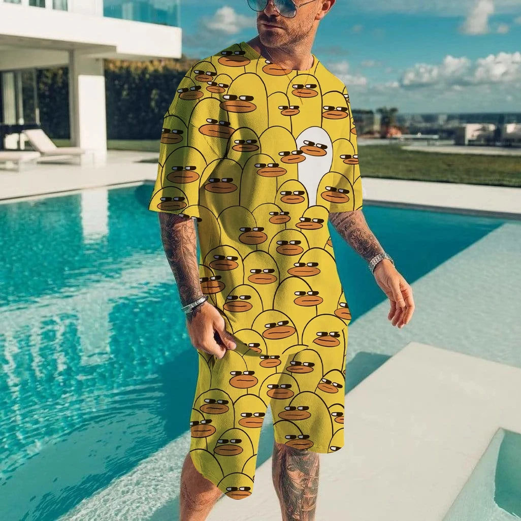 3D Men T-Shirt Shorts Two Piece Casual Duck Panda 3D Printed 2 Piece Men\'s Set O-Neck Harajuku Boys Oversized Suit