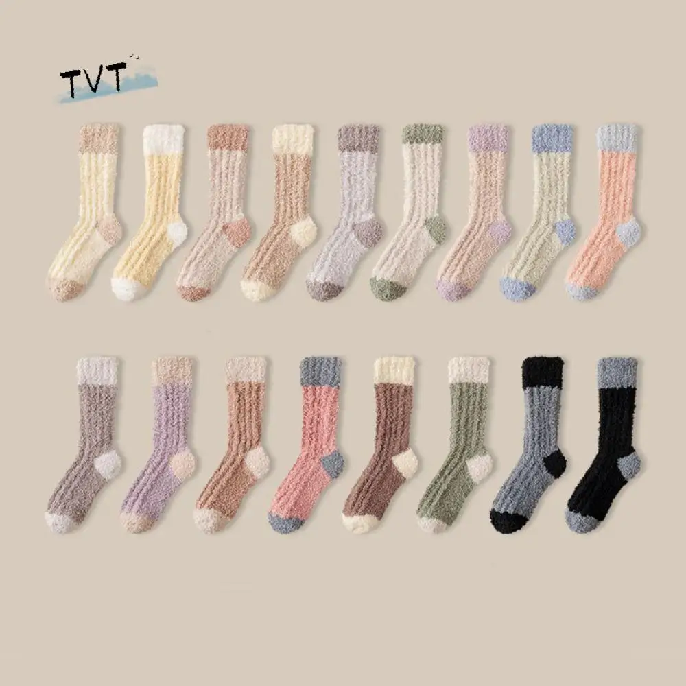 

3 пары удобных утолщенных носков из кораллового флиса, зимние напольные плюшевые носки для сна, чулочно-носочные изделия, простые носки средней длины, женские зимние