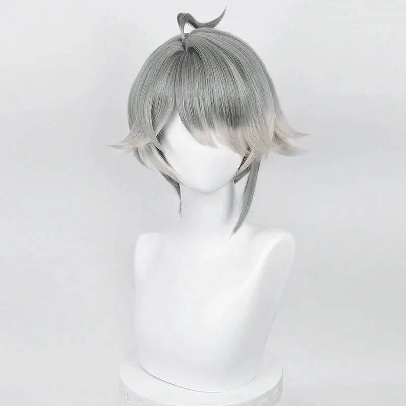 تأثيري سوميرو الهيثم شعر مستعار تأثيري رمادي غامق قصير مستقيم مقاومة للحرارة الشعر لعبة دور الباروكات + غطاء شعر مستعار