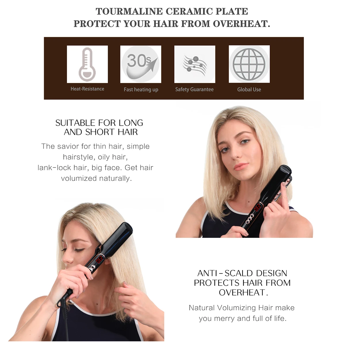 Flat Iron Straightener ผม Curling Irons แหนบผมลูกฟูก Crimper Volumizing เหล็กยืดผมเซรามิค Curler