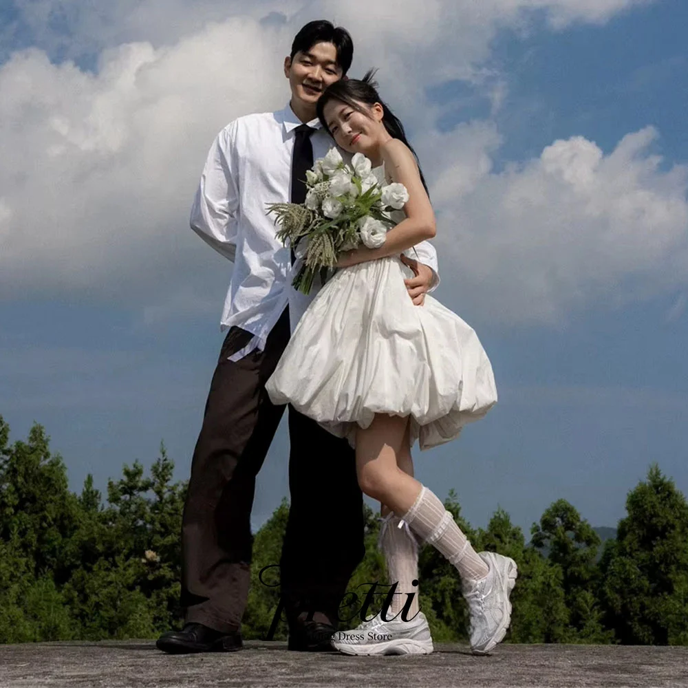 AP pretti Cute Ivory Halter Satin Korea Wedding Dress Photo Shoot Customized 2026 Mini-length Bubble Dress Bridal Gown 웨딩드레스