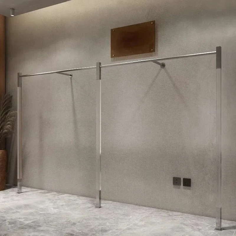 Clothing Store Display Rack Wall Stainless Steel Shelf Acrylic Floor Rack Display Hanging Hanger Silver