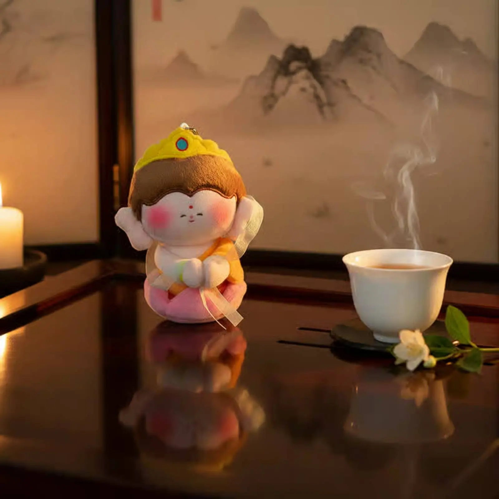 

Милый мягкий брелок Будда, плюшевая игрушка Будда с лотосом, молитвенная кукла-талисман, аксессуар для сумки для женщин, брелок для автомобильных ключей