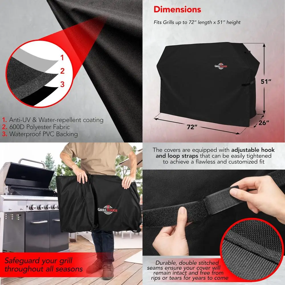 

72 Durable Outdoor BBQ Grill Cover - Waterproof, UV-Resistant for Weber, Genesis, Charbroil | Black