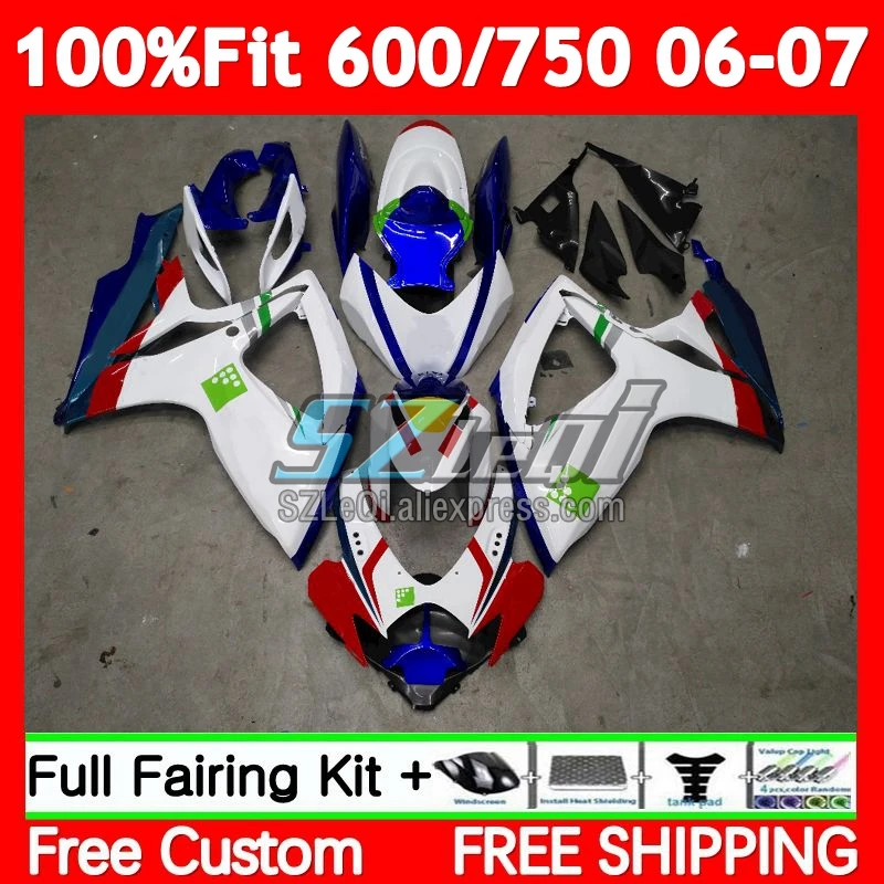 Injection Kit For SUZUKI GSXR600 Blue white GSXR 750 600 CC 76No.98 GSXR-750 K6 GSXR750 600CC 06 07 GSXR-600 2006 2007 Fairing