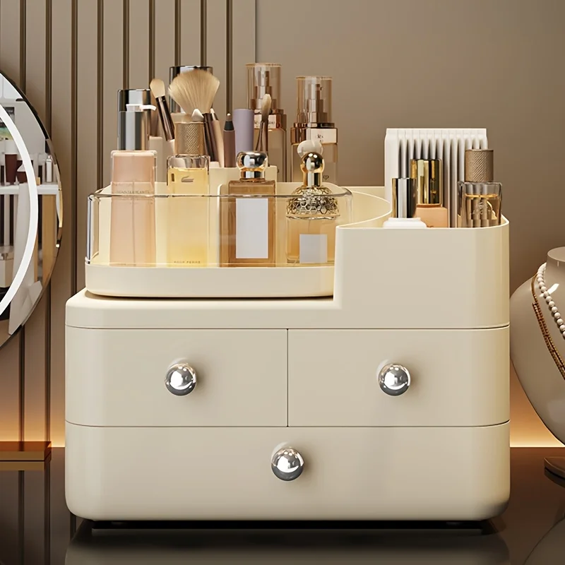 3-Tier Large Capacity Makeup Organizer with Drawers - Portable Cosmetic Storage Box, Durable Plastic Compact Design for Bathroom