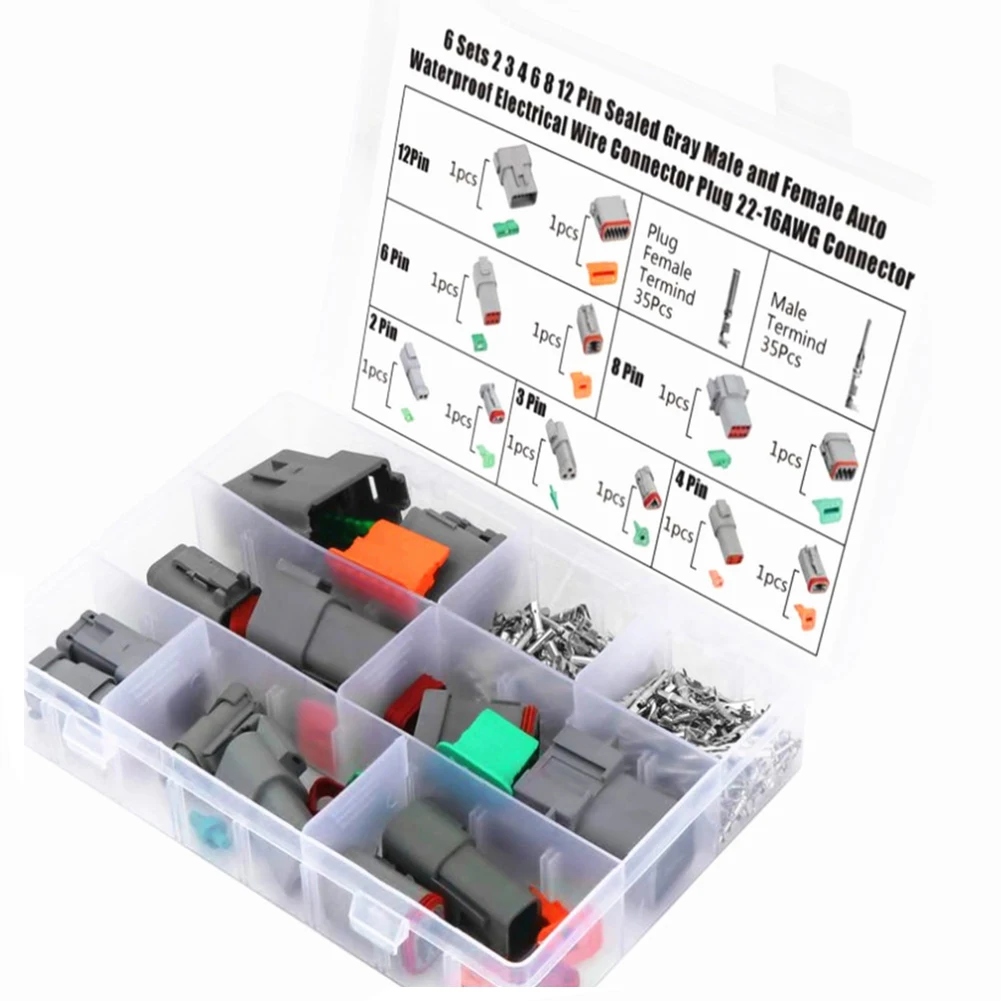 

DT Connector Kit In 2,3,4,6,8,12 Pin Configurations, Stamped Contacts,Waterproof, Sealed Automotive Electrical Connectors, 82pcs