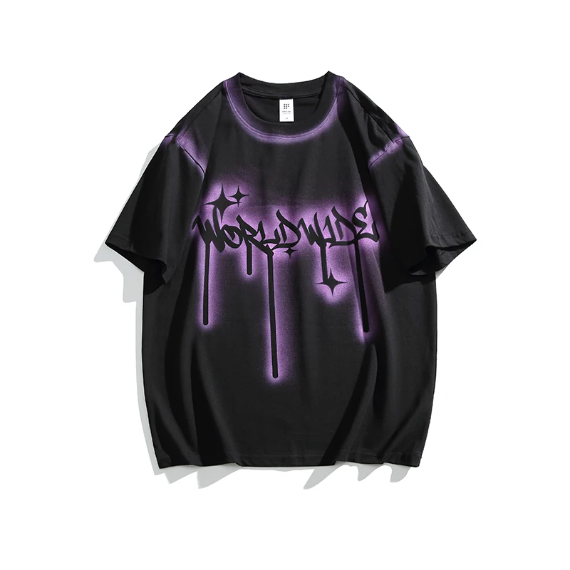 Summer Trendy Spray-Painted Graffiti Printing T-Shirt Pure Cotton Short Sleeve Unisex Hip Hop Oversize Graphic Tees Streetwear