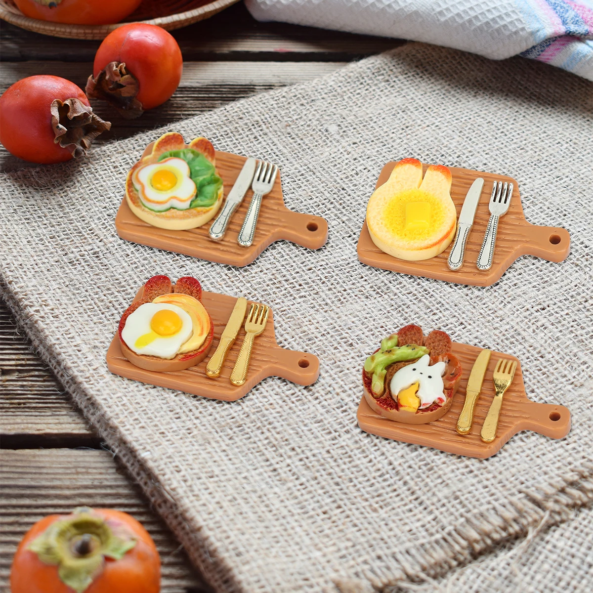 16 stks Simulatie Voedsel Spelen Konijn Kaas Gebakken Ei Toast Lade Mini Mes En Vork Set Miniatuur Scène Poppenhuis decoratie