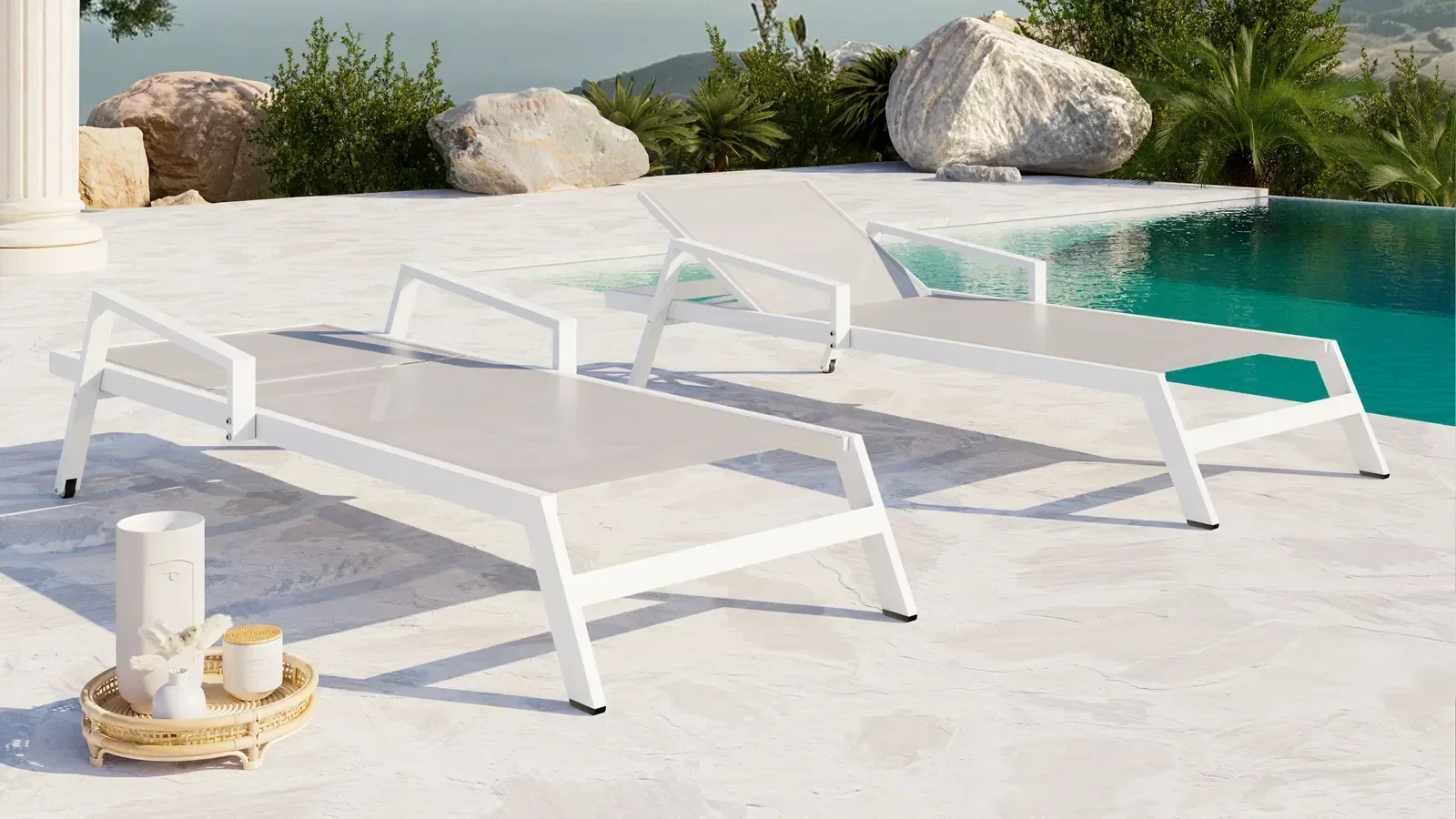 2026 Aluminum Adjustable 5 Position Chaise Lounge Outdoor Furniture Garden Armrest Pool Fast Dry Lounge Chair Bed Lounger Beach