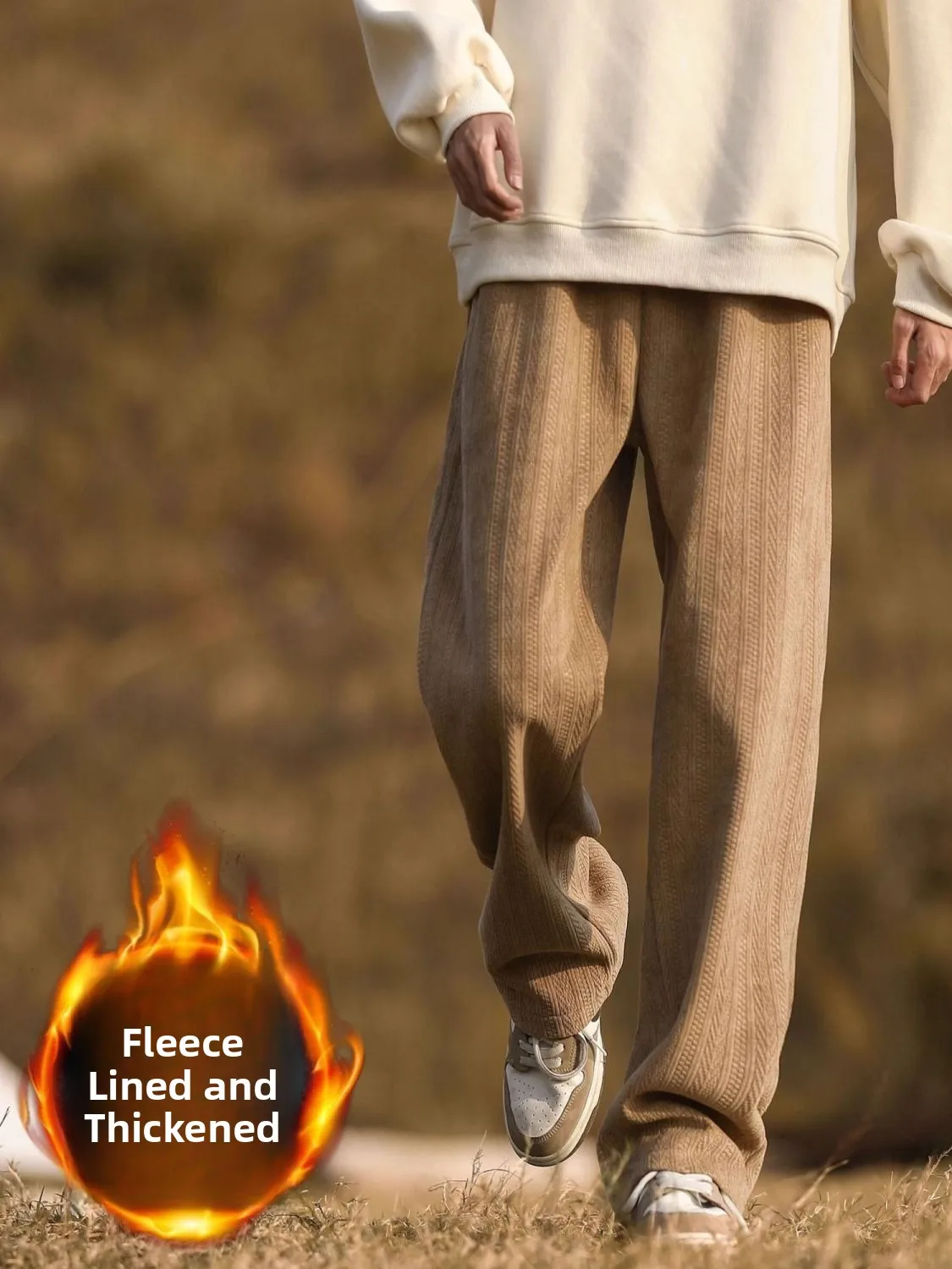 

Thiened Fce Straight Leg Casual Pants Men's Autumn Winter New Sle Warm Corduroy Sli Trendy All-Match Long Trousers