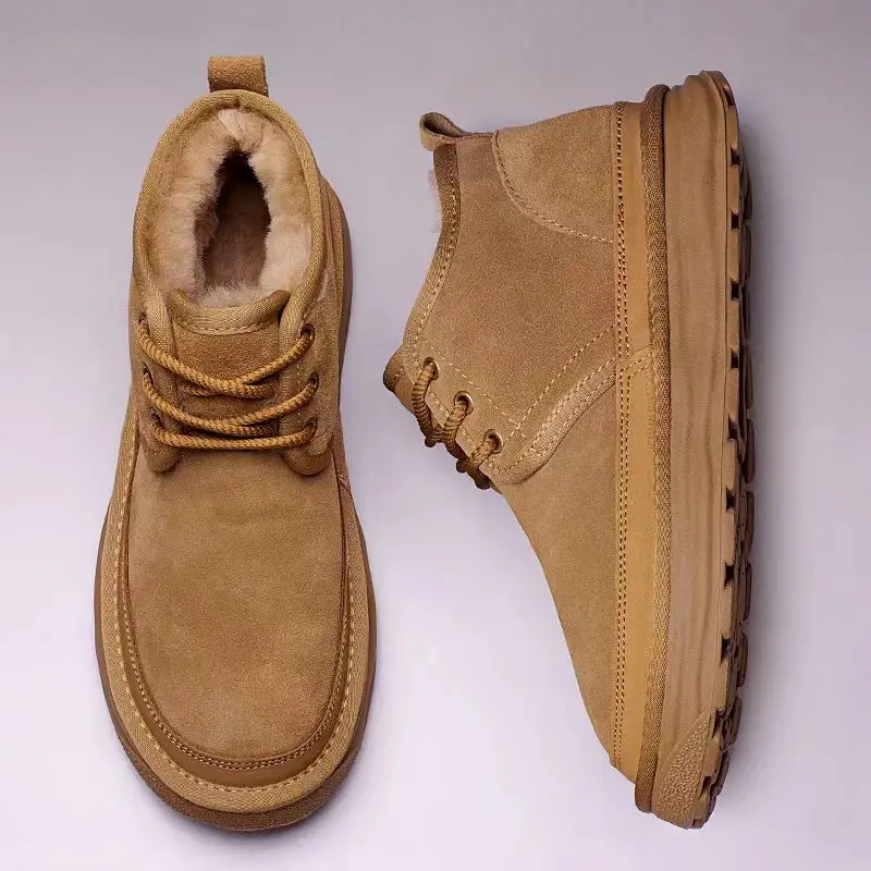 Men's Winter Snow Boots Ankle Fur Lined Workwear Style Waterproof Slip-Resistant Duty Casual Shoes for Outdoor Cold Weather