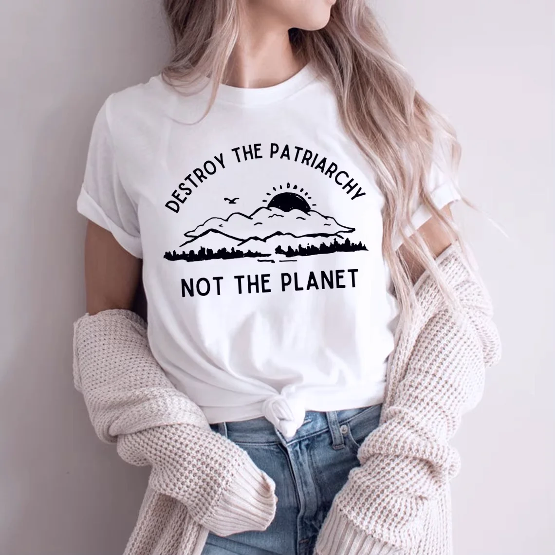 Destroy The Patriarchy Not The Planet T-Shirt Earth Day Shirt Feminist Tee Women's Rights Tops Earth Day Gift Woman Tshirts Tees