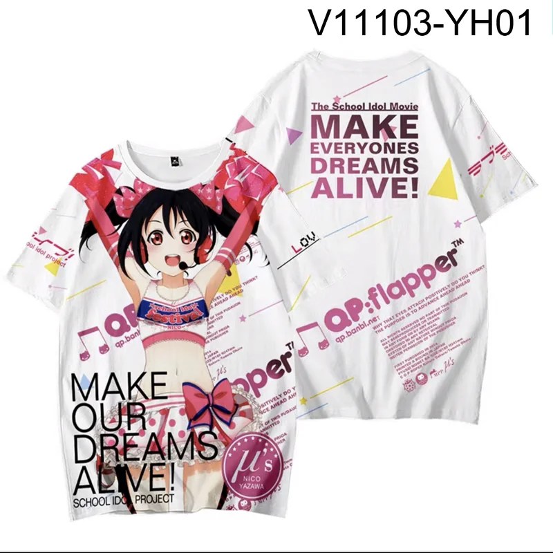 

Kawaii Lovelive! 3D Printing T-shirt Summer Fashion Round Neck Short Sleeve Popular Japanese Anime Streetwear Plus Size