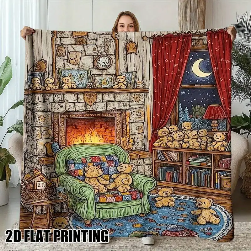 

Уютный плед с мишкой Тедди для камина, мягкий фланелевый плед для дивана, кровати, теплый и ностальгический подарок для домашнего декора