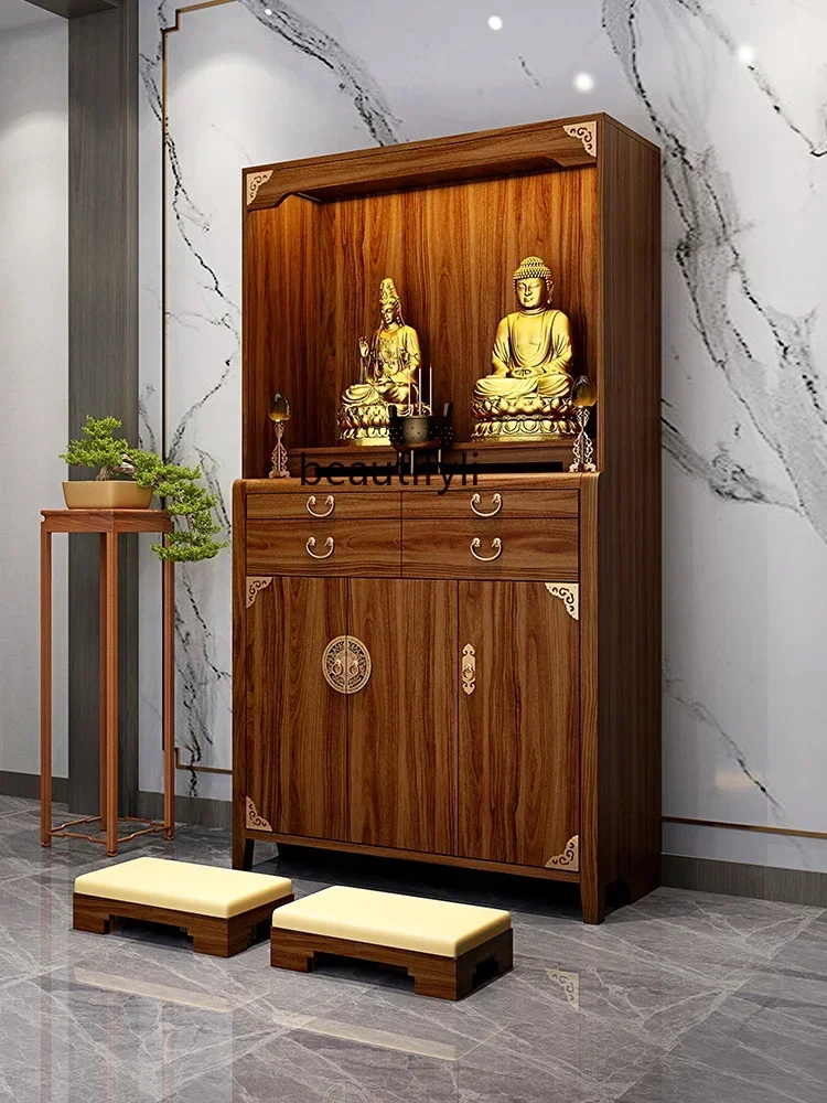 

S Solid Wood Chinese Household Prayer Altar Table God of Wealth Cabinet Avalokitesvara Worship Table Bodhisattva Display Cabinet