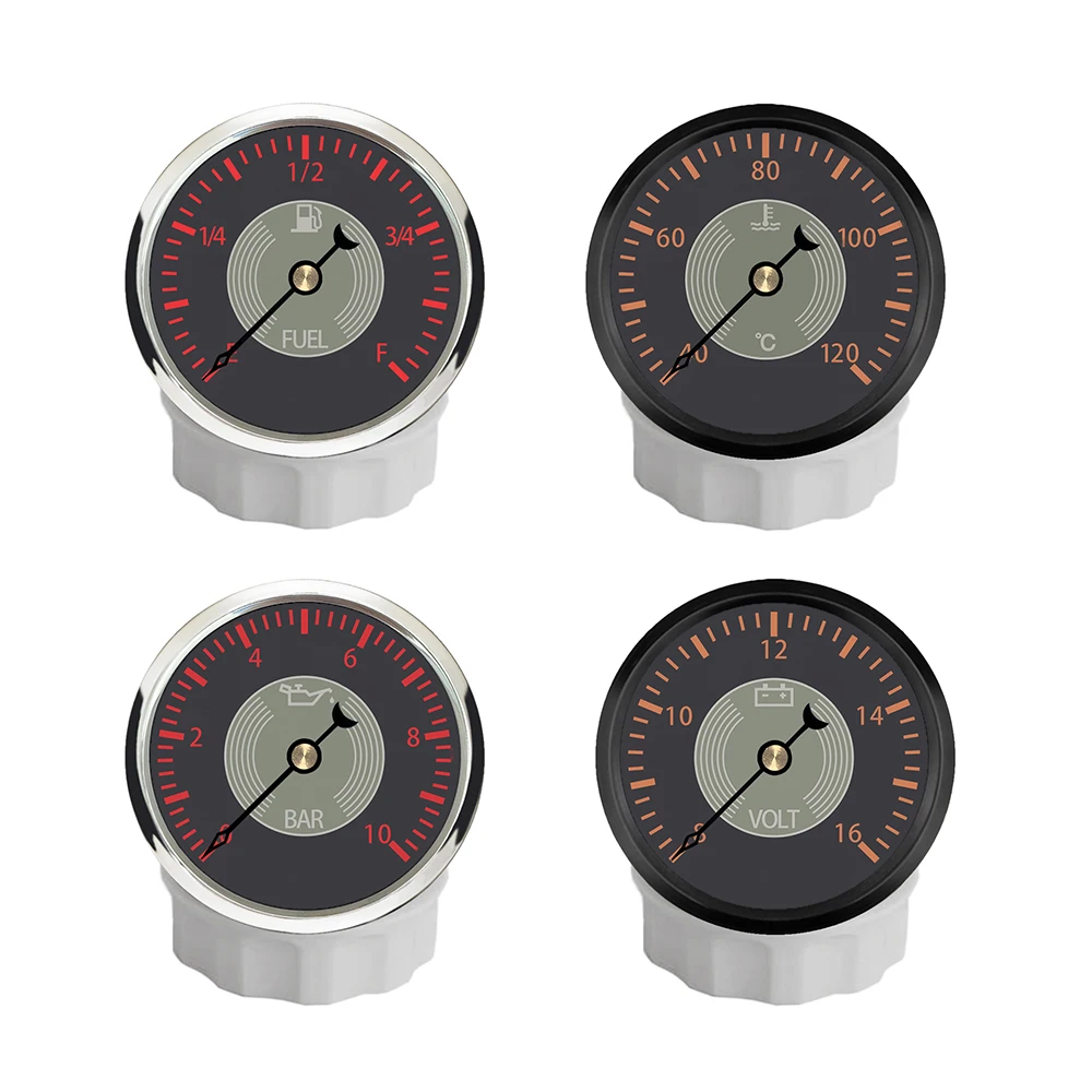 ELING 52 مللي متر (2 بوصة) مستوى الوقود درجة حرارة الماء 0-10Bar ضغط الزيت 8-16 فولت الفولتميتر للسيارات مع إضاءة خلفية حمراء صفراء 12 فولت