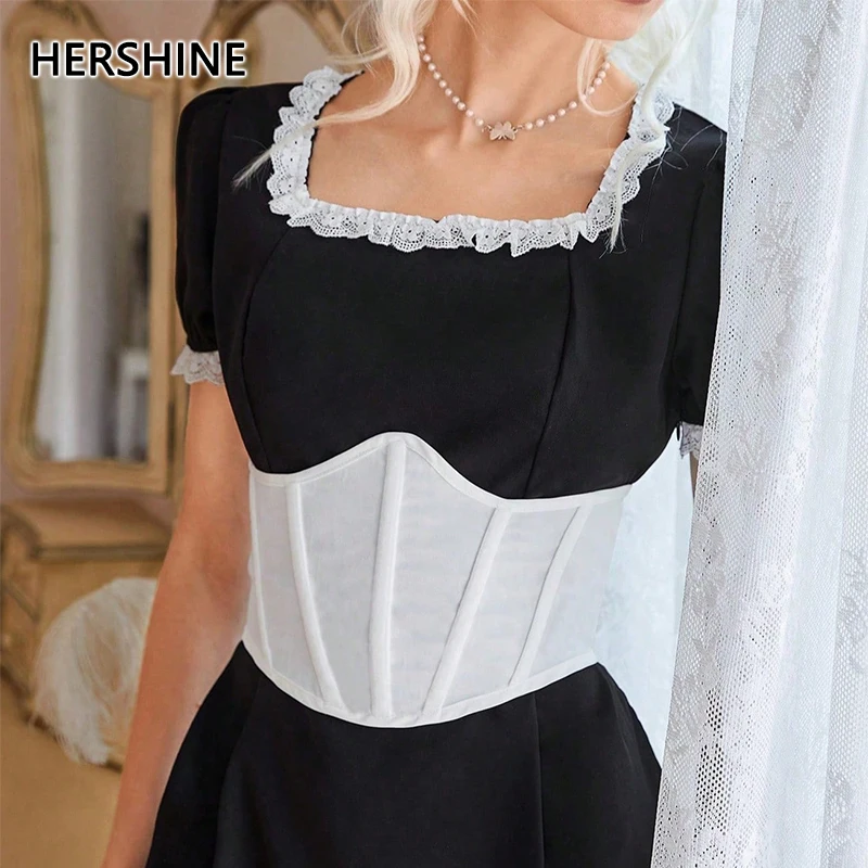 HERSHINE Women's Fashion White Lace-Up Elastic Wide Belt, Y2K Harajuku Gothic Style Elegant Party Dress Accessory，spring，summer