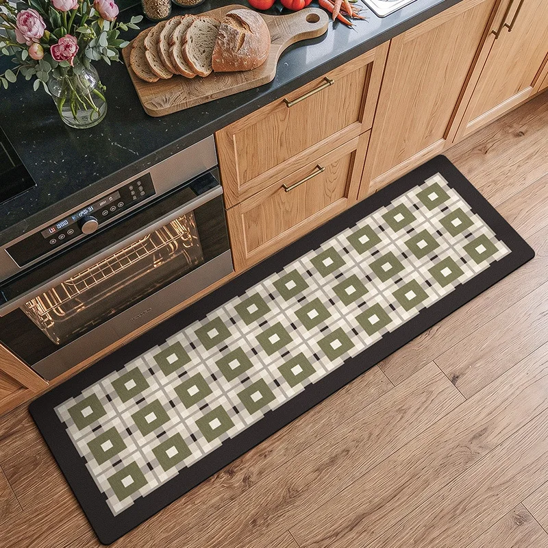 Vintage Plaid Kitchen Rug, Absorbent Oil Absorbing Quick Dry Long Runner, Scratch Resistant Double Side Non Slip Mat for Sink