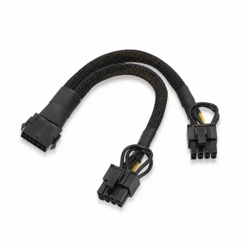 X64A-Braided Y-Splitter Graphics Card Power Cable 12Pin Female To Dual 8Pin(6+2) Male PCI-E Power Adapter Cable Extension Cable