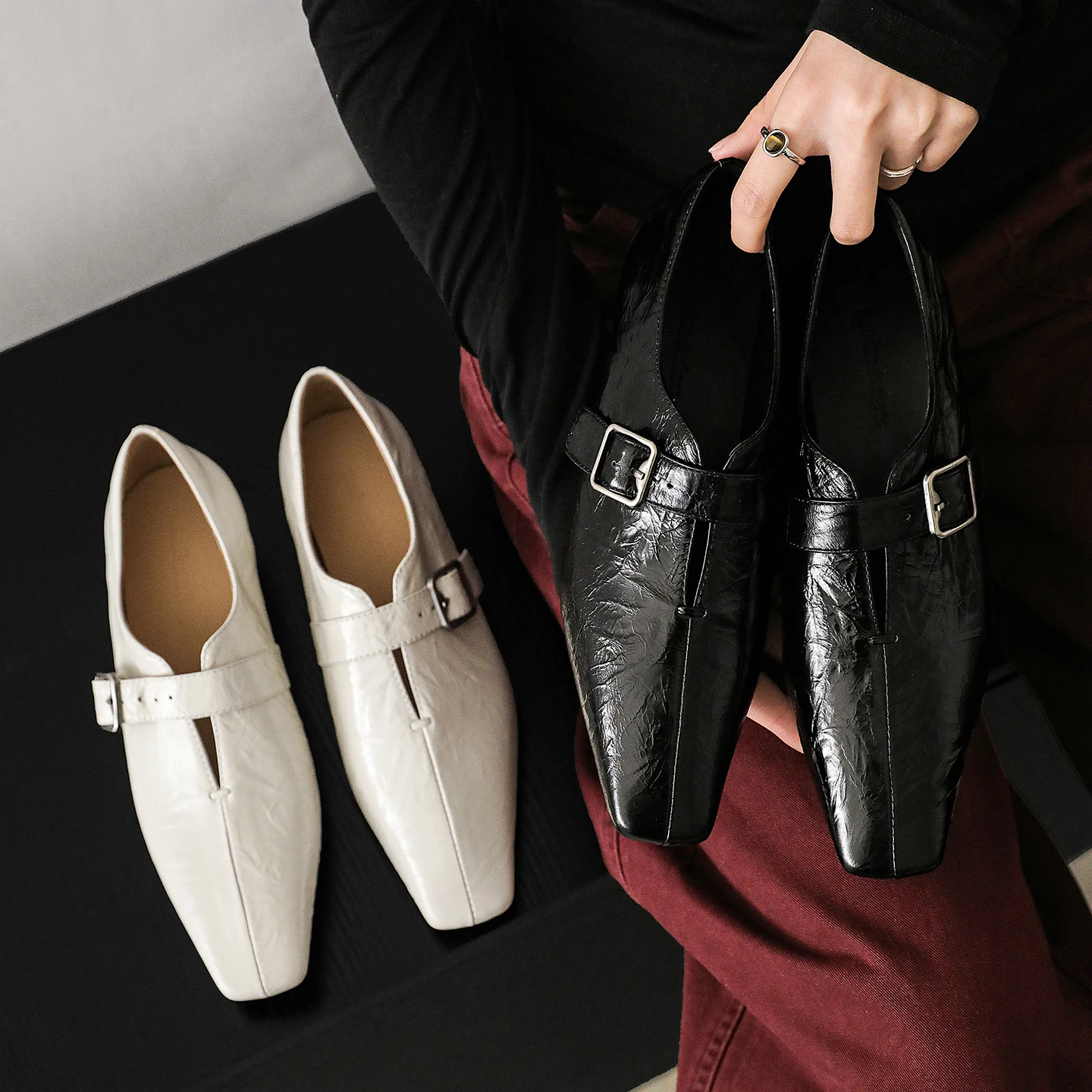 2026 pring autumn women pumps natural leather 22-25cm cowhide sheepskin+pigskin square toe height incresing loafers women shoes
