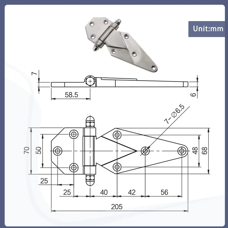 Heavy hinge 304 stainless steel refrigerated truck engineering machinery equipment cabinet door hinge