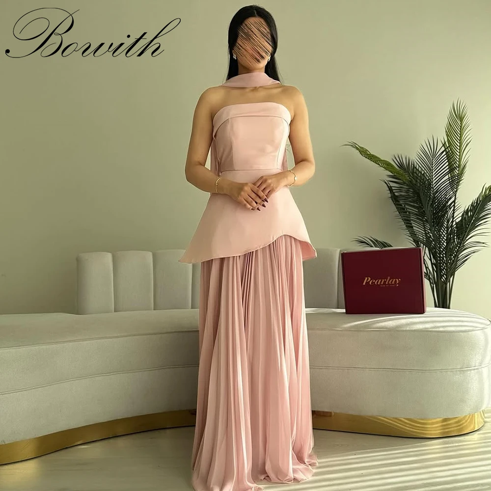 

Розовые вечерние платья Bowith в стиле пэчворк, женские плиссированные платья без бретелек, элегантные платья для выпускного вечера длиной до пола, вечернее платье для свадебного гостя