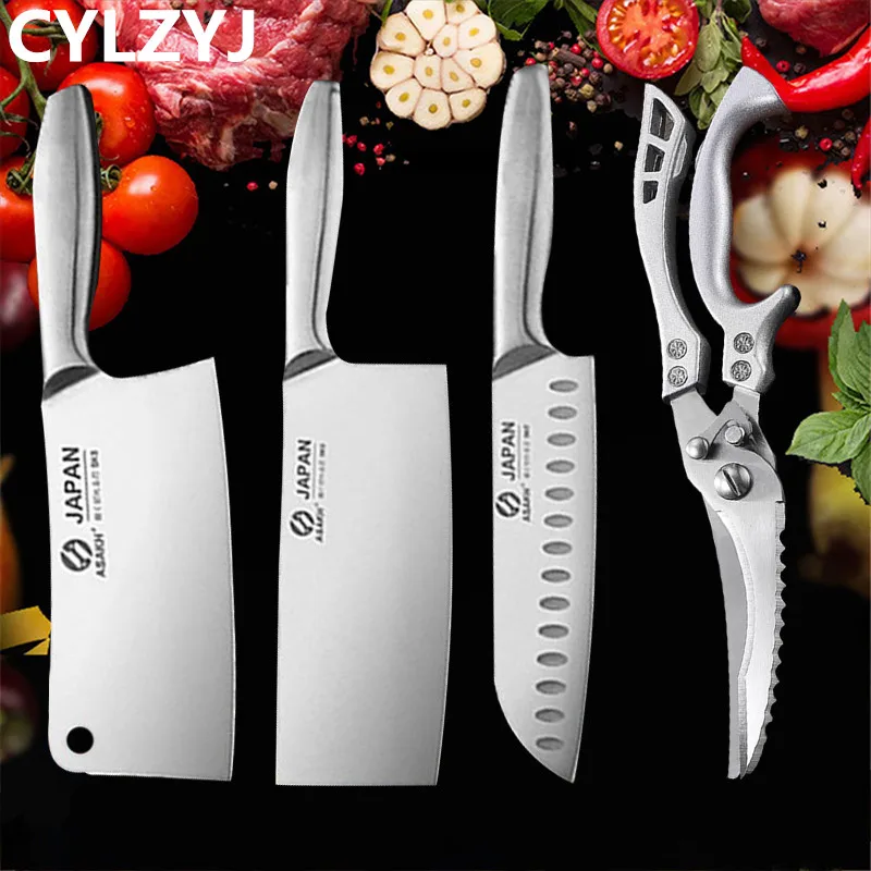 Kitchen Knife  Stainless Steel Japanese Chef Knives Set Meat Fish Vegetables Chopping Cleaver Santoku Butcher Knife Scissors