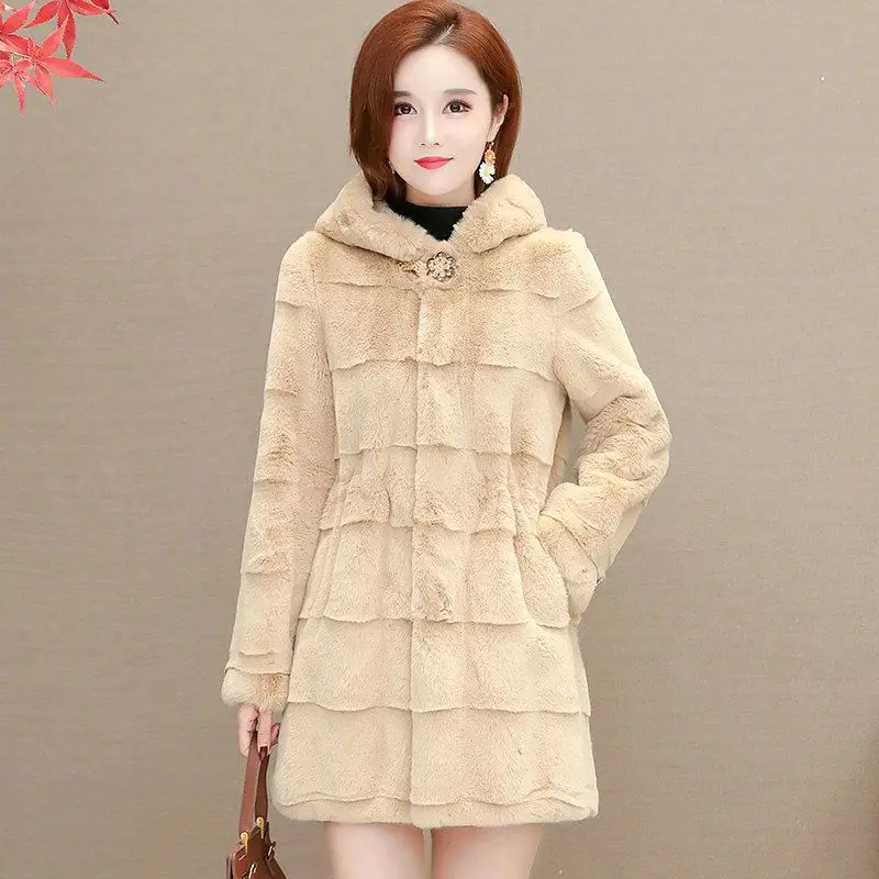 

Женское пальто 2022, осень/зима, реквизит, датская норка, имитация норкового меха, средней длины, шуба, женское облегающее плюшевое пальто, топ с капюшоном