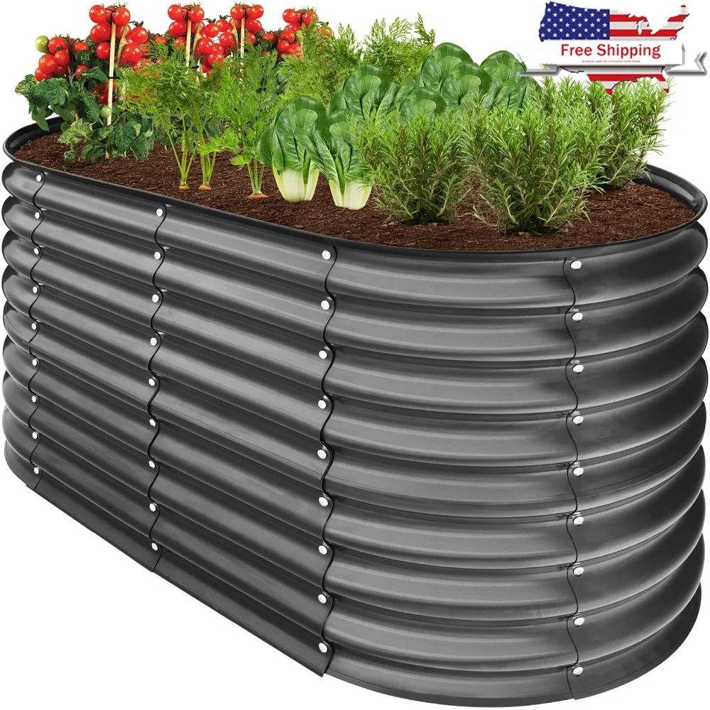 

Outdoor Metal Oval Garden Bed Planter Box 16 Cubic Feet Tool-Free Assembly Open Base Drainage Ideal Vegetables Flowers Herbs