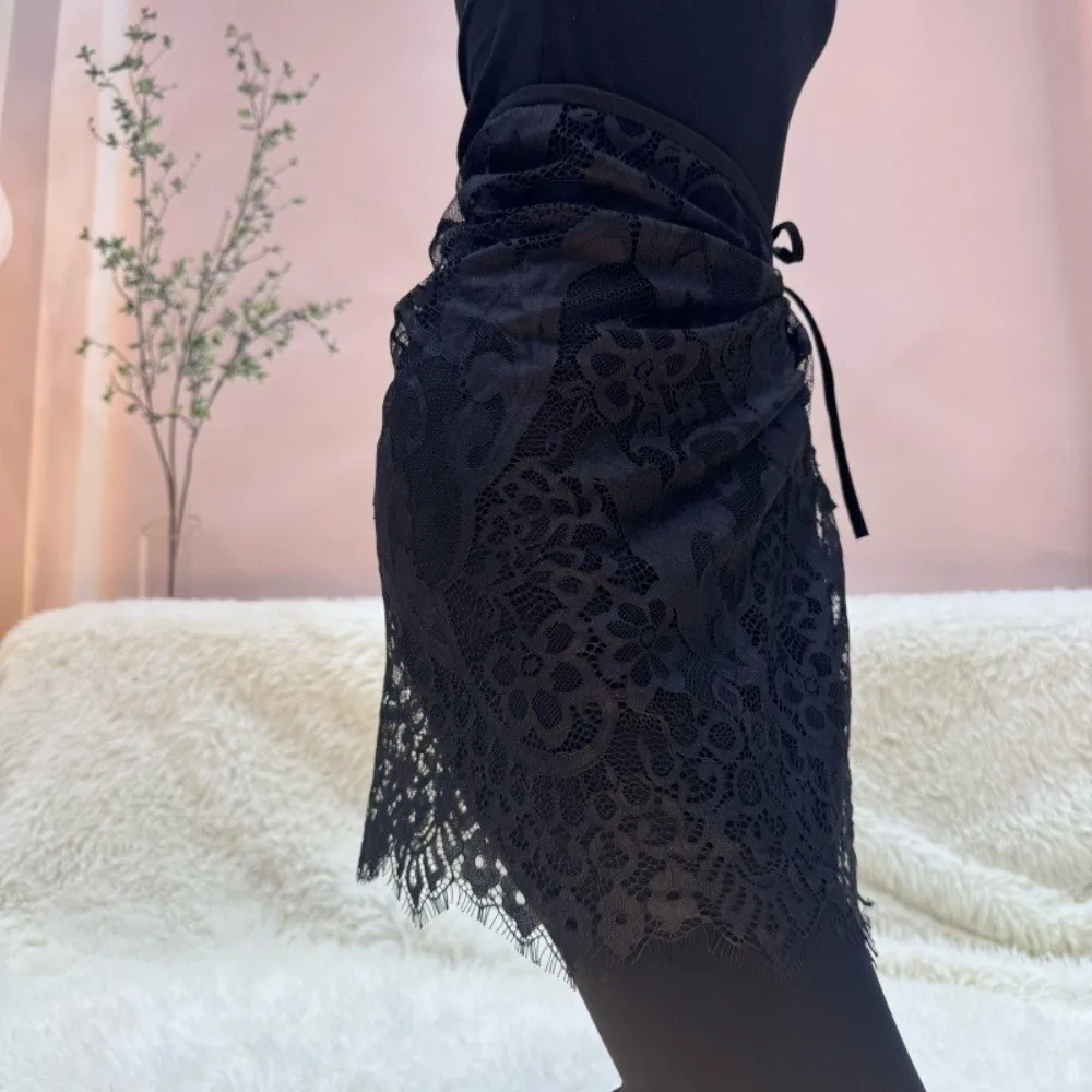 Sheer Lace​​ Lace Mini Skirt​​ ​​Adjustable Ties​​ Sexy Cover Up​​ Lolita Short Skirt​​ ​​Lightweight ​​Boho Design​​