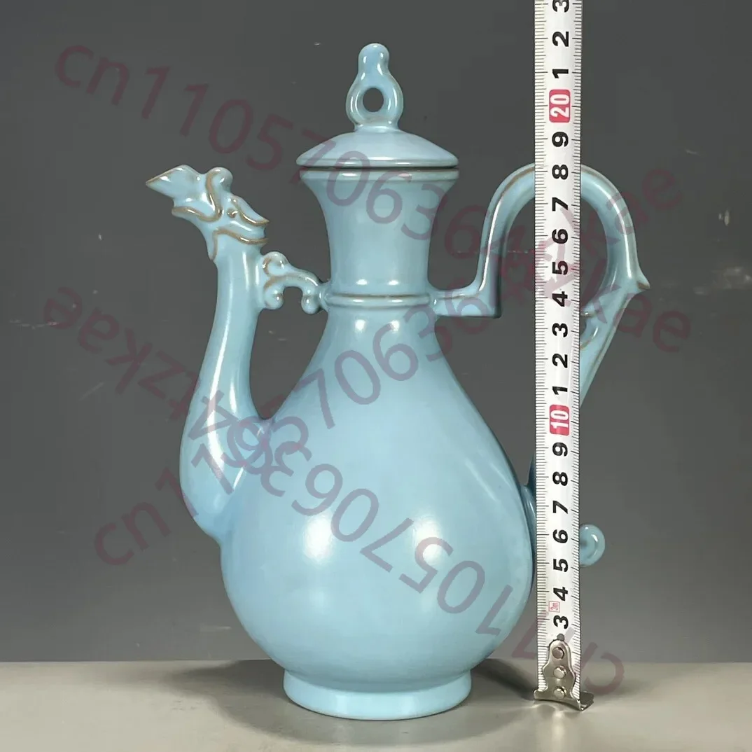 Song Ru Porcelain Celestial Blue Glaze Handle Jug Wine Pot Ornaments Antique
